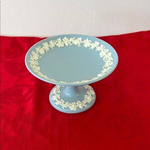 Blue Pedestal Dish with Cream Floral Design